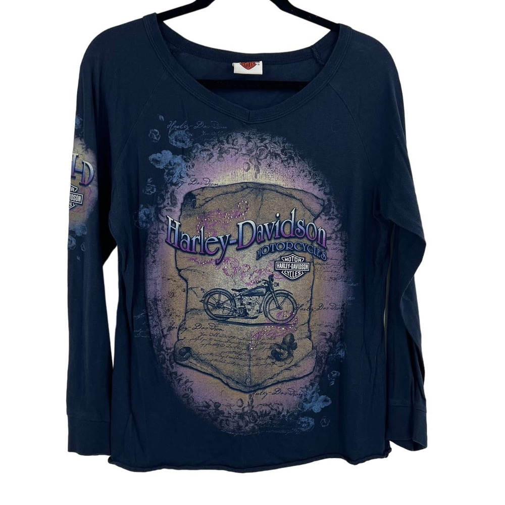 Harley Davidson Motorcycles Ted's Alton IL Long Sleeve Blouse Tshirt Women XL